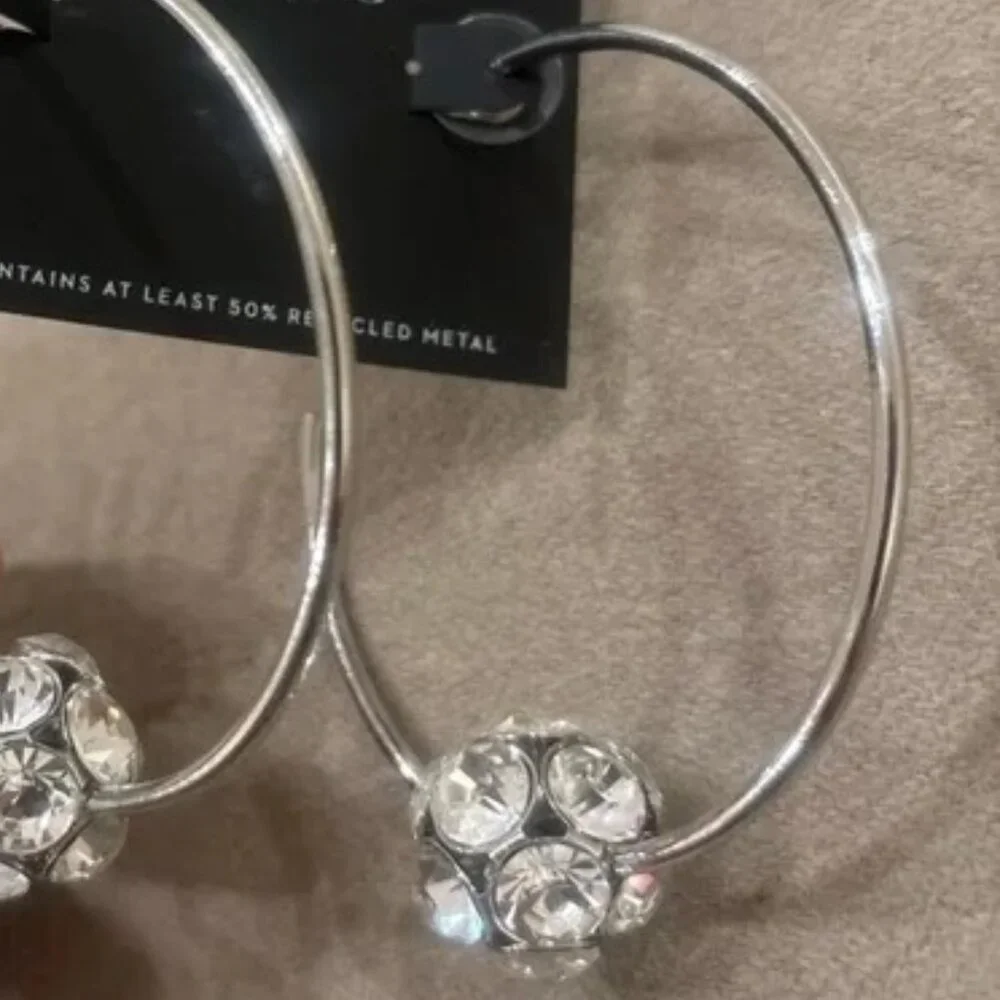 VERA WANG Rocker Chic Silver Clear Crystal Ball 'C' Hoop Earrings**NEW! - Picture 4 of 5